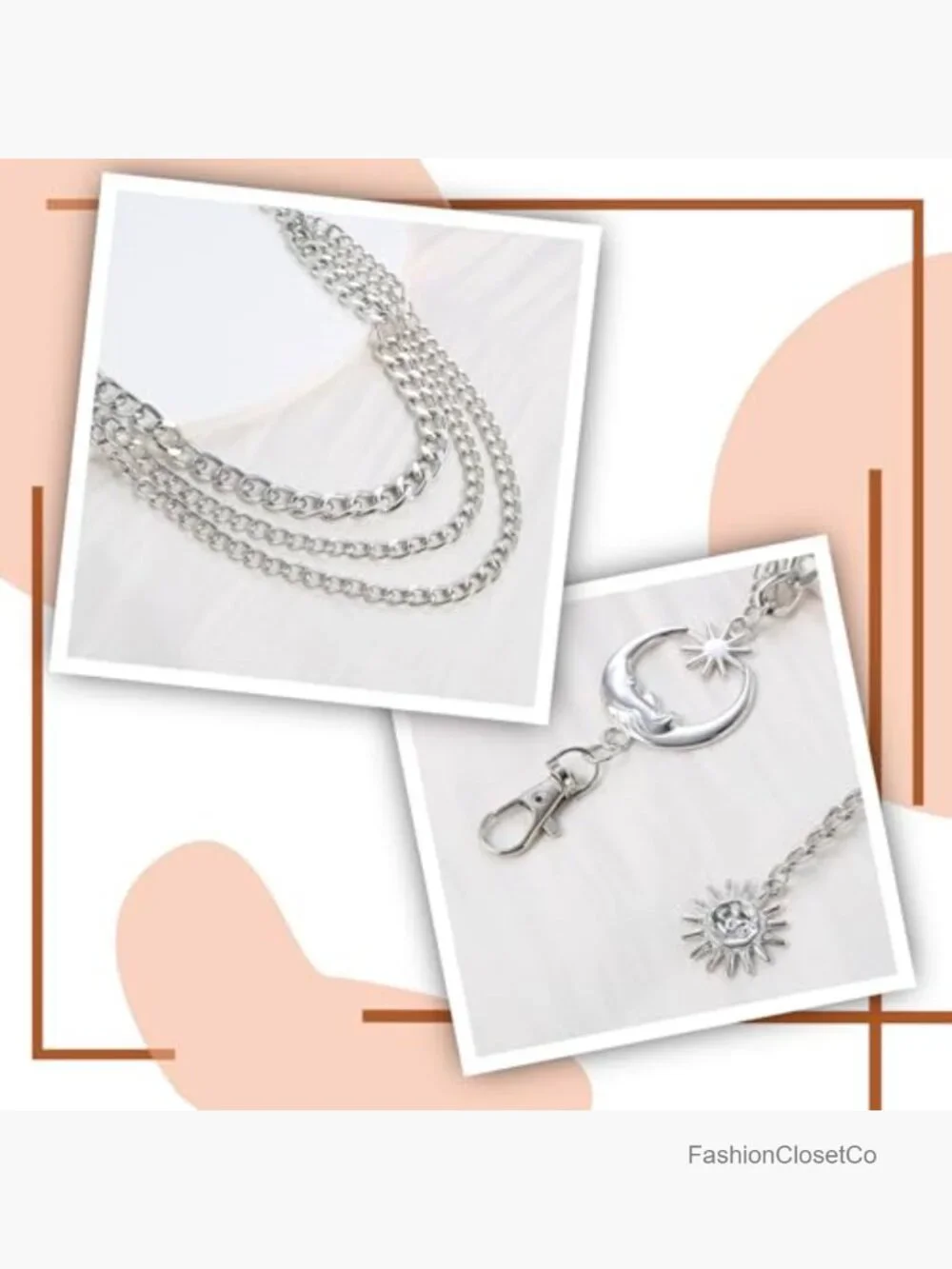 3 Layered Metal Waist Chain Belt for Women Moon & Sun Belly Body Chain Jewelry